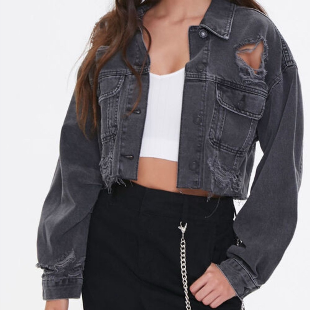 Forever 21 | Distressed Black Denim Jacket